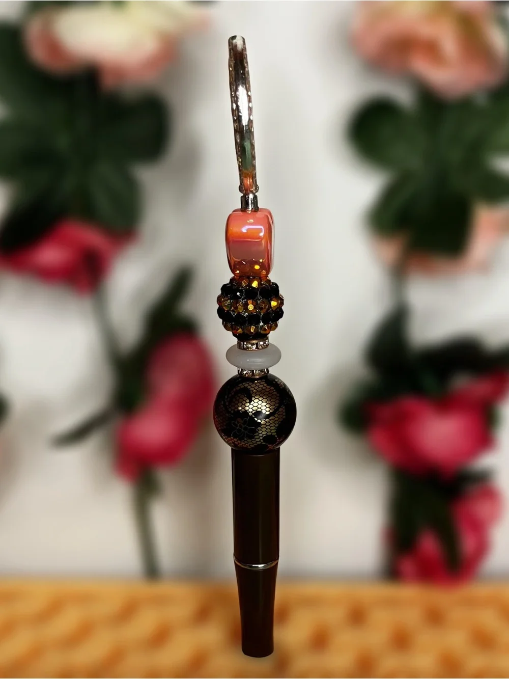 Libra Zodiac Medallion Brown Handmade Beaded Pen